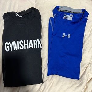 Gym shark black long sleeve. Under armor, sleeveless compression.